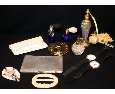 Mixed Lot To Include Perfume Atomizers, Max Factor Hollywood Creme Puff Gilt Metal Compact, Scottish Rabbit Foot Brooch, Whit