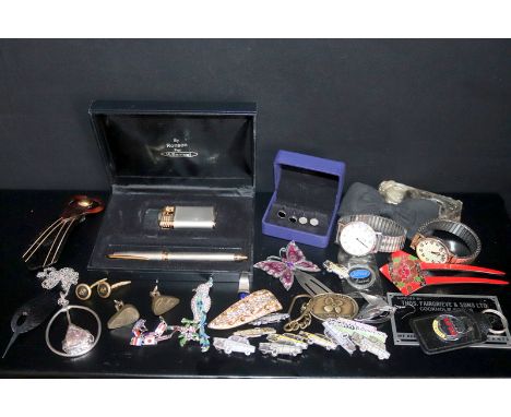 Mixed Lot To Include A Boxed Ronson Pen And Lighter Set, Watches, Cuff Links, Costume Jewellery, Ford Key Rings, Pin Badges E