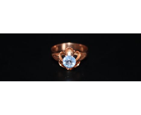 18ct Gold Ladies Ring With Central Blue Topaz, Unmarked, Tests High Carat, Ring Size O 