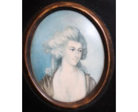 Framed Portrait Miniature Painted On Ivory Depicting An Elegant Lady, 13.5 x 12 Inches 