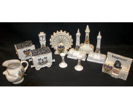 Blackpool Interest, Crested Ware China To Include Two Loco Tenders, Blackpool Tower And Big Wheel, Longcase Clock, Candle Sti