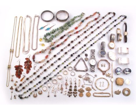 Various items of jewellery and costume jewellery etc. Including a gold half bangle, a gold gate-link bracelet, a half soverei