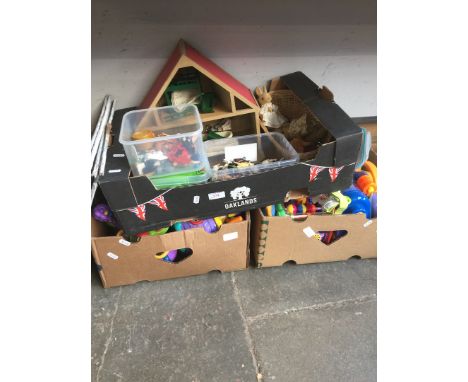 3 boxes of toys including small figures 