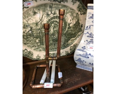 Copper pipe work candlestick 