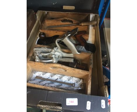 A box of woodworking tools 