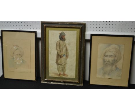 A Pair of Portraits of Middle Eastern GentlemenIndistinctly signed, gouache and pencil; another, man holding an axe, watercol