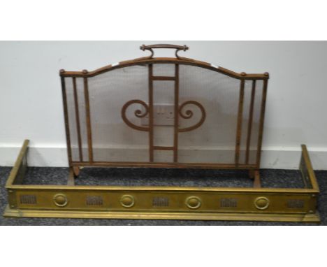 A brass fire curb; an iron fire screen (2)