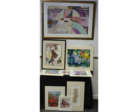 Pictures and Prints - a large abstract print, muted tones, pencil signed Richard Hall; a limited edition floral print, Shirle
