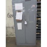 Storage Cabinet and (3) Shelves w/ Misc (SOLD AS-IS - NO WARRANTY)