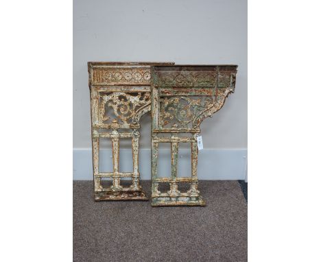 Pair 19th century ornate cast iron console table end supports, H77cm   Condition Report   Click here for further images, cond