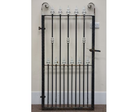 19th century wrought metal garden gate with gate post, H168cm, W82cm   Condition Report   Click here for further images, cond