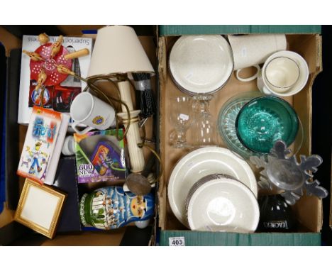 A mixed collection items to included - Poole pottery overproof part dinner set, decorative glassware, modern lamp base, Russi