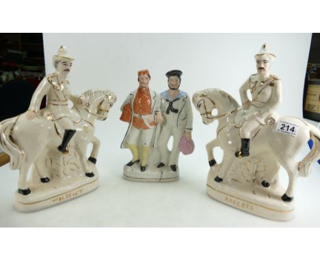 A Collection of Staffordshire type ceramic figurers including 2 horse backed officers & 2 Sailors etc