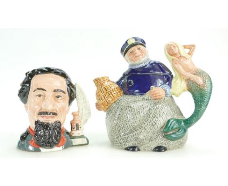 Royal Doulton character teapot Old Salt D6818 and small limited edition character jug Charles Dickens D6801, both with ICC ba