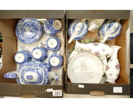 A collection of Spode blue & white tea ware. Royal Albert Sweet Violet vases, plates etc ( 2 small trays)