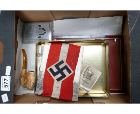WWII original Nazi German arm band and associated original photograph, together with a selection of Adolph Hitler & Nazi pict