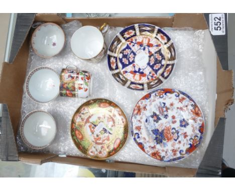 A collection of ceramic items to include - Royal Crown Derby early Imari pattern plates and cups, together with early Davenpo