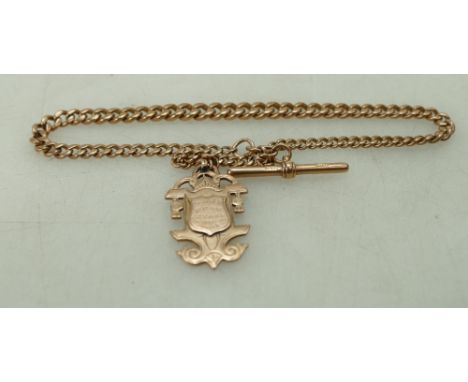 9ct rose gold Albert chain & 9ct fob, 39.7g. 