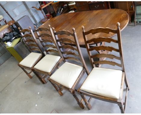 20th Century Oak refractory dining table with 4 matching ladder back dining chairs (5)