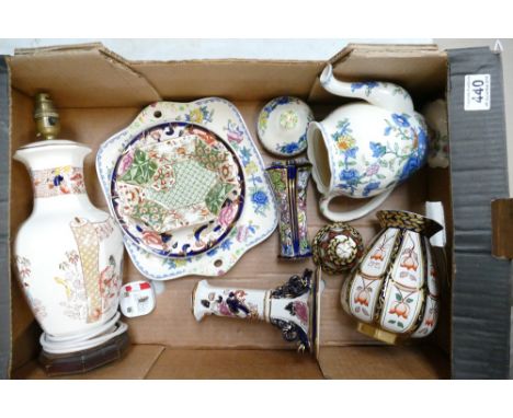 A collection of Masons Ironstone items to include Yung Lo Emperor Lamp, Regency coffee pot, candlestick etc (1 tray)