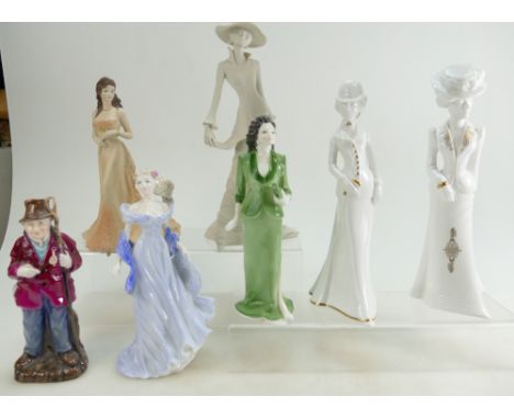 A collection of lady figures including Coalport lady and character figures, Spode ladies by Pauline Shone (7)