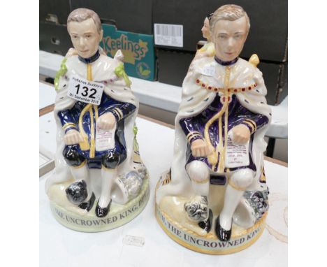 Peggy Davies limited edition ceramic figure of The Edward Wallace Jug in a pale blue and blue colourway and a purple and yell