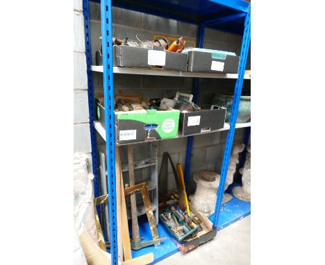 A very large mixed collection of vintage tools, to include Black & Decker sander, oil lamps, files, paint pots, step ladder, 