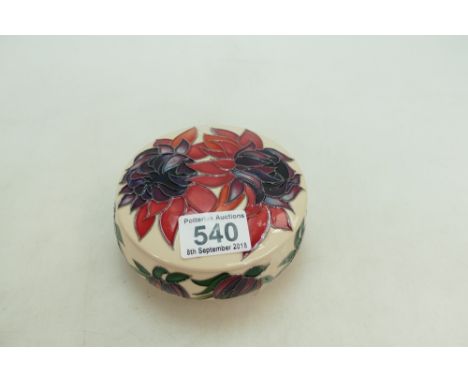 Moorcroft Ruby Red lidded pot, designed by Emma Bossons. Height10cm, 1st in quality