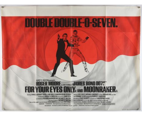 James Bond For Your Eyes Only (1981) / Moonraker (1979), British Quad, Double Bill, 1983 RR, 40 x 30 inches, was folded now r