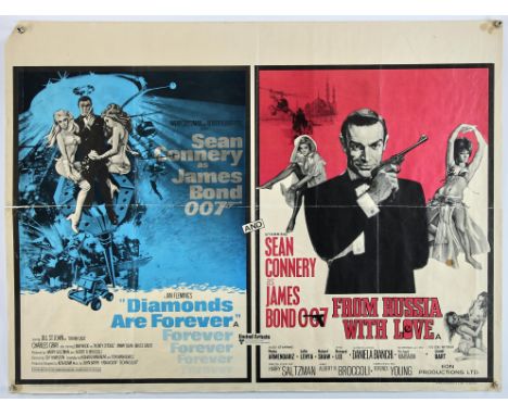 James Bond Diamonds Are Forever (1971) / From Russia With Love (1963), Double Bill, British Quad, 40 x 30 inches, folded, pri