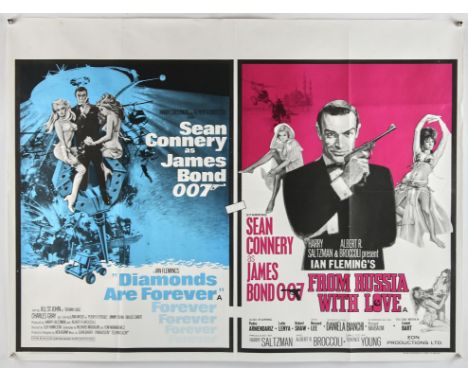 James Bond Diamonds Are Forever (1971) / From Russia With Love (1963), British Quad, Double Bill, 40 x 30 inches, was folded 