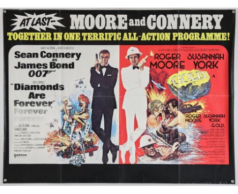 James Bond Diamonds Are Forever (1971) / Gold (1974), British Quad, Double Bill, 40 x 30 inches, was folded now rolled Direct