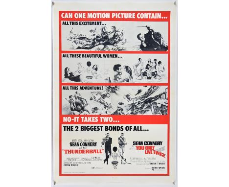 James Bond Thunderball (1965) / You Only Live Twice (1967), US 1 Sheet, Double Bill, 41 x 27 inches, linen backed, flat, 41.5