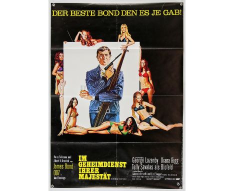 James Bond On Her Majesty's Secret Service (1969), German A1, 33 x 23 inches, 1980s RR, was folded now rolled Director Peter 