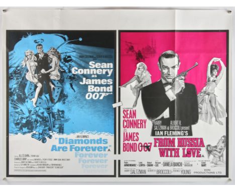 James Bond Diamonds Are Forever (1971) / From Russia With Love (1963), British Quad, Double Bill, 40 x 30 inches, was folded 