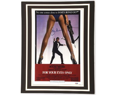 James Bond For Your Eyes Only (1981) - Poster signed in blue ink by Roger Moore. This is the controversial promotional poster