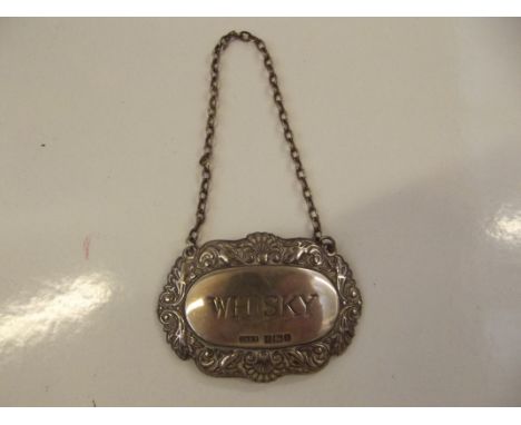 Silver hallmarked whisky decanter neck label 