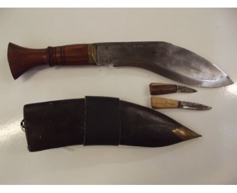 Good quality Nepalese Kukri and skinning knives, stamped 'GORKHA ARMY 1017', with scabbard 