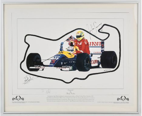 Formula One - Limited edition print 'Legends' signed by the artist Andy Forbes, numbered 937/1000, framed and glazed, 60 x 72