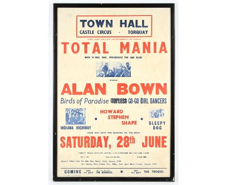 Torquay Town Hall (UK) Music Concert Poster c. 1960s, printed by B.S. Cumming & Co. Ltd., Torquay, 21 ¼ x 31 inches overall, 
