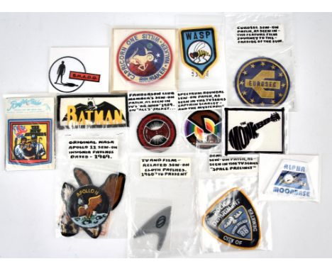 Sew-On patch collection. Mostly TV/Film related. Various eras mostly 1960s / 70s. The New Avengers, The Monkees, SHADO (UFO),