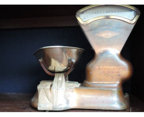 A set of vintage weighing scales of traditional Avery design by Ashworth & Son, Birmingham