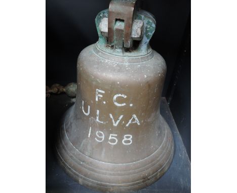 A large brass ships bell, engraved F C Ulva 1958