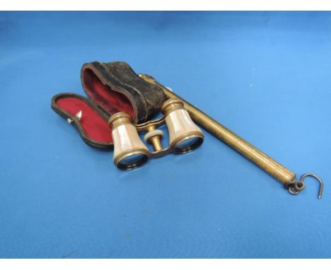 A set of traditional silver scales and a pair of opera glasses having mother of pearl decoration