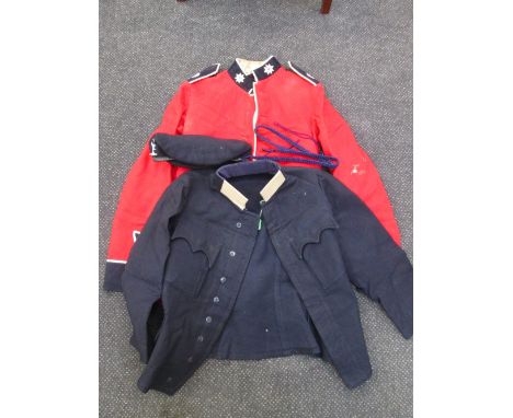 A Silberston & Sons Coldstream Guards R & F dress jacket, 1951, size 14, and a cap bearing badge of Royal Signal Corps, etc