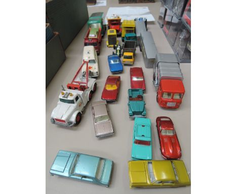 A selection of Matchbox and Lesney diecasts inc  Mercedes Benz ambulanc, refuse truck, car transporter,articulated wagons sal