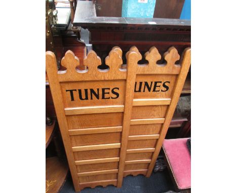 A pair of early 20th century light oak ecclesiastical tune boards of Gothic design