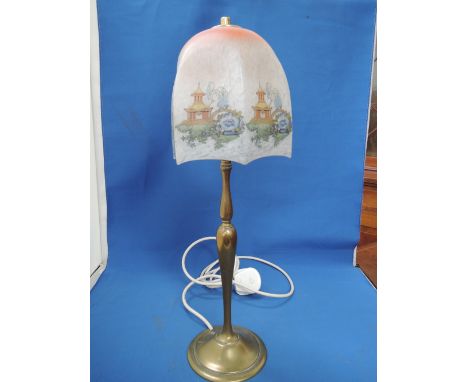 An early 20thc entury brass table lamp having 1920's oriental glass shade