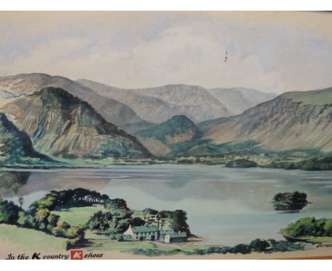 An oil painting on board, advertising, Derwentwater, In The K Country - K Shoes
