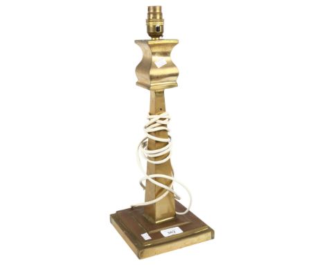 Art Deco 4-sided brass table lamp, height to bayonet 40cm 